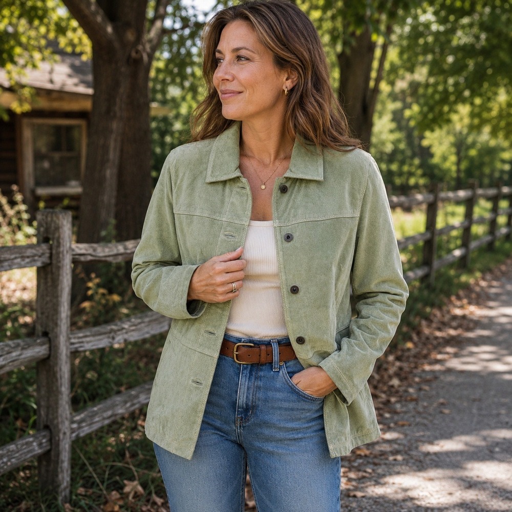 L.L.Bean Suede Leather Chore Jacket Sage Green Western Ranch Barn Women's M